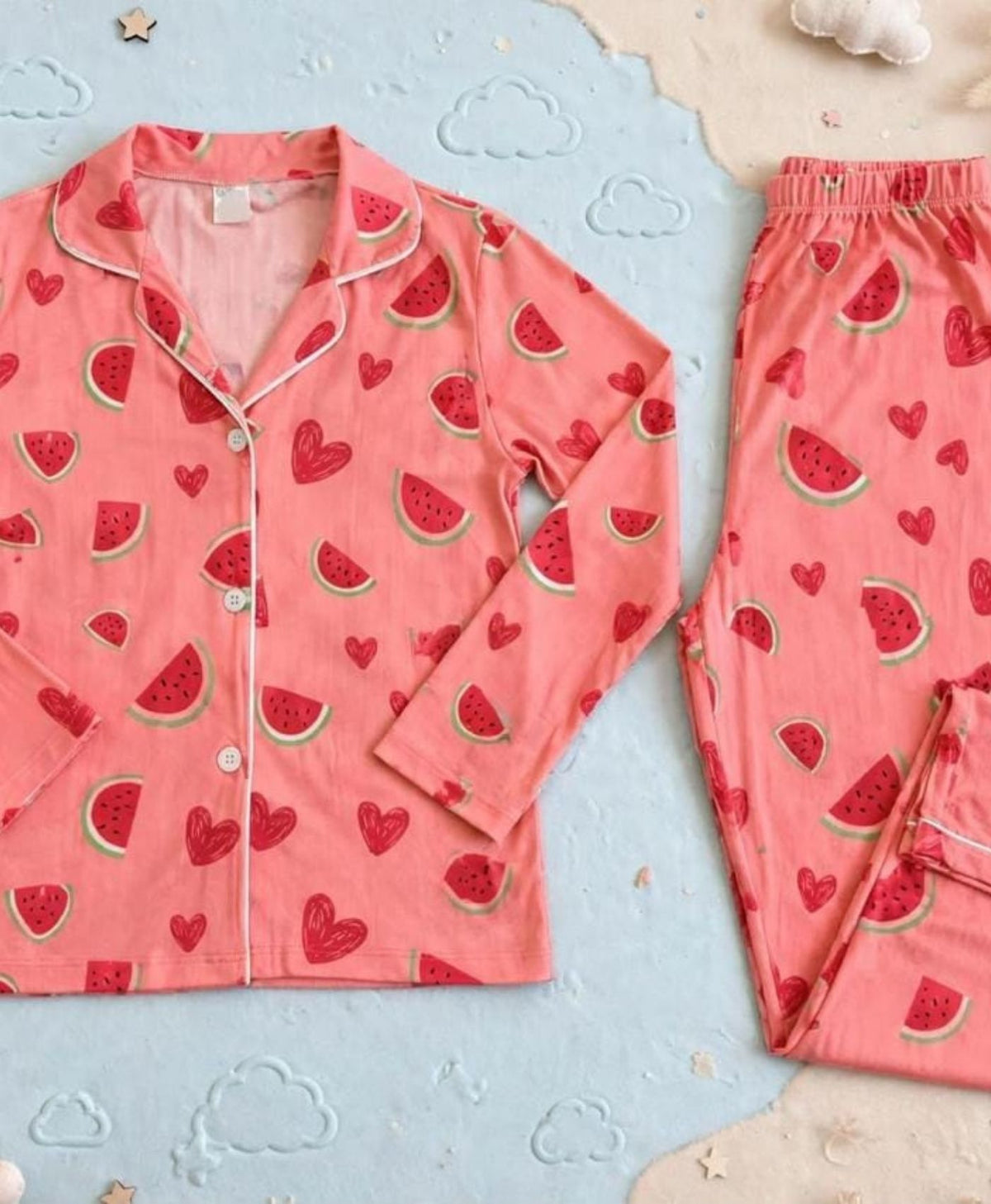 Peach Hearts Allover Pajama Set