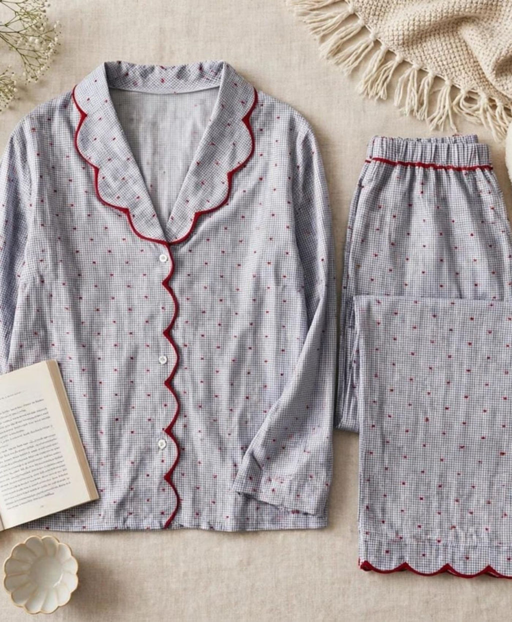Grey Cutwork Pajama Set