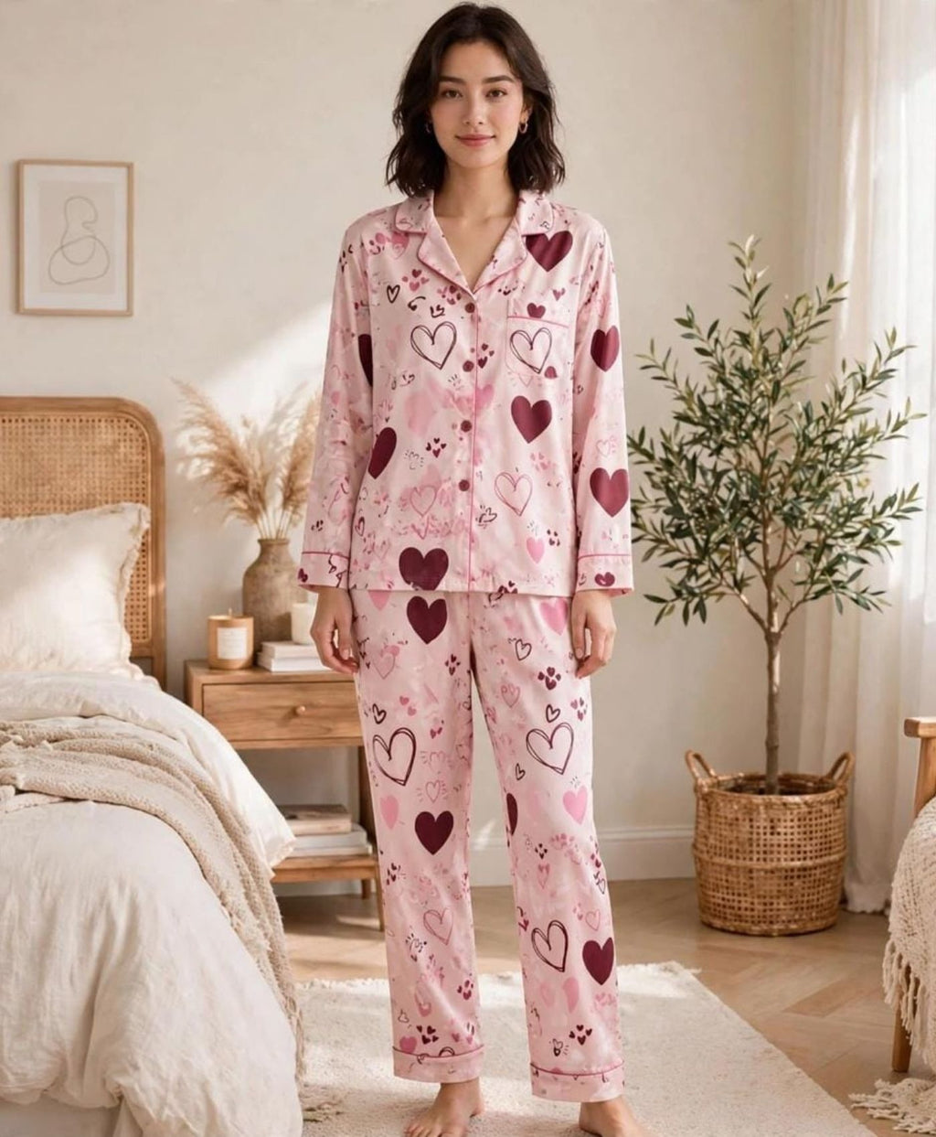Pink Allover Hearts Pajama Set