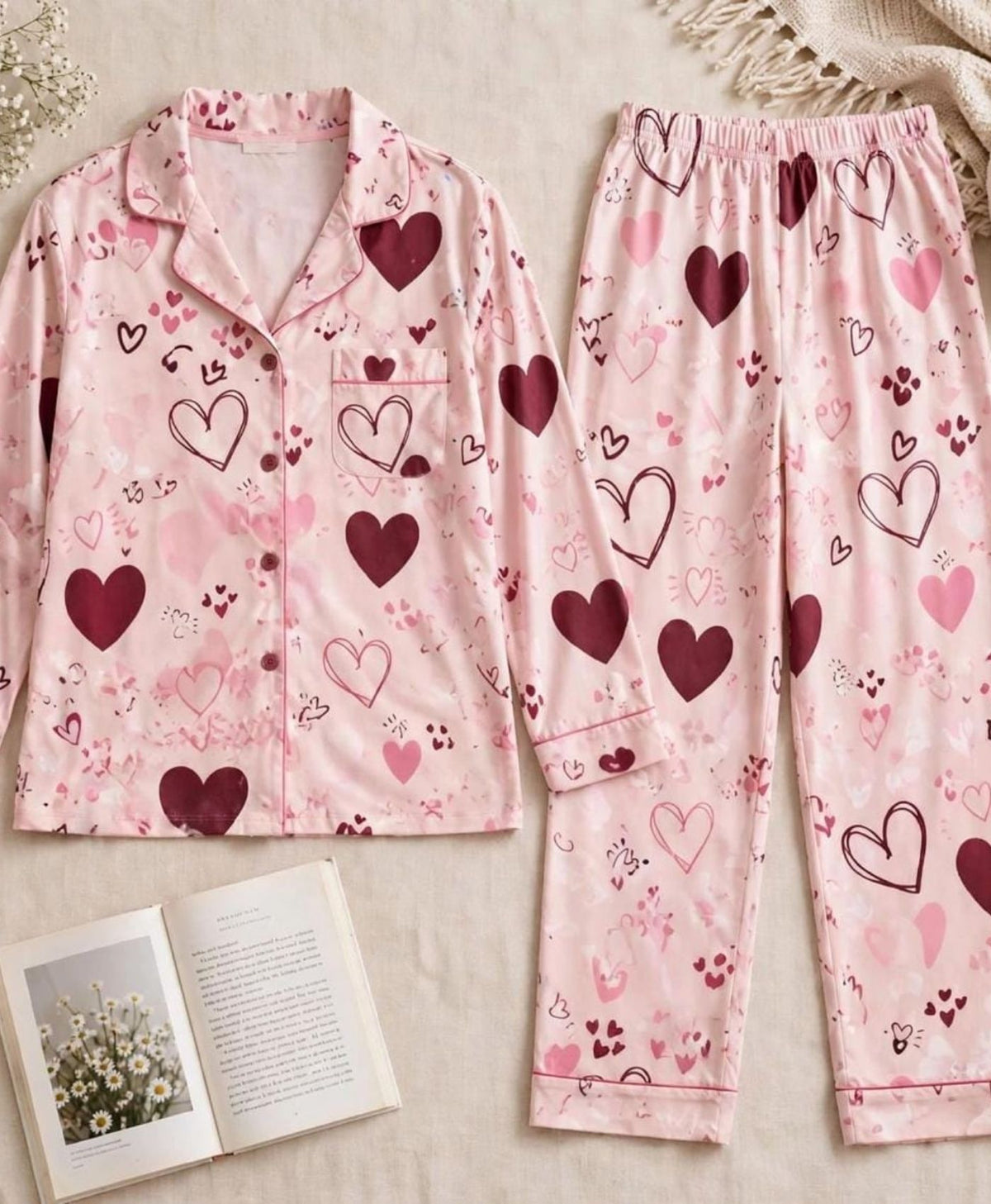 Pink Allover Hearts Pajama Set