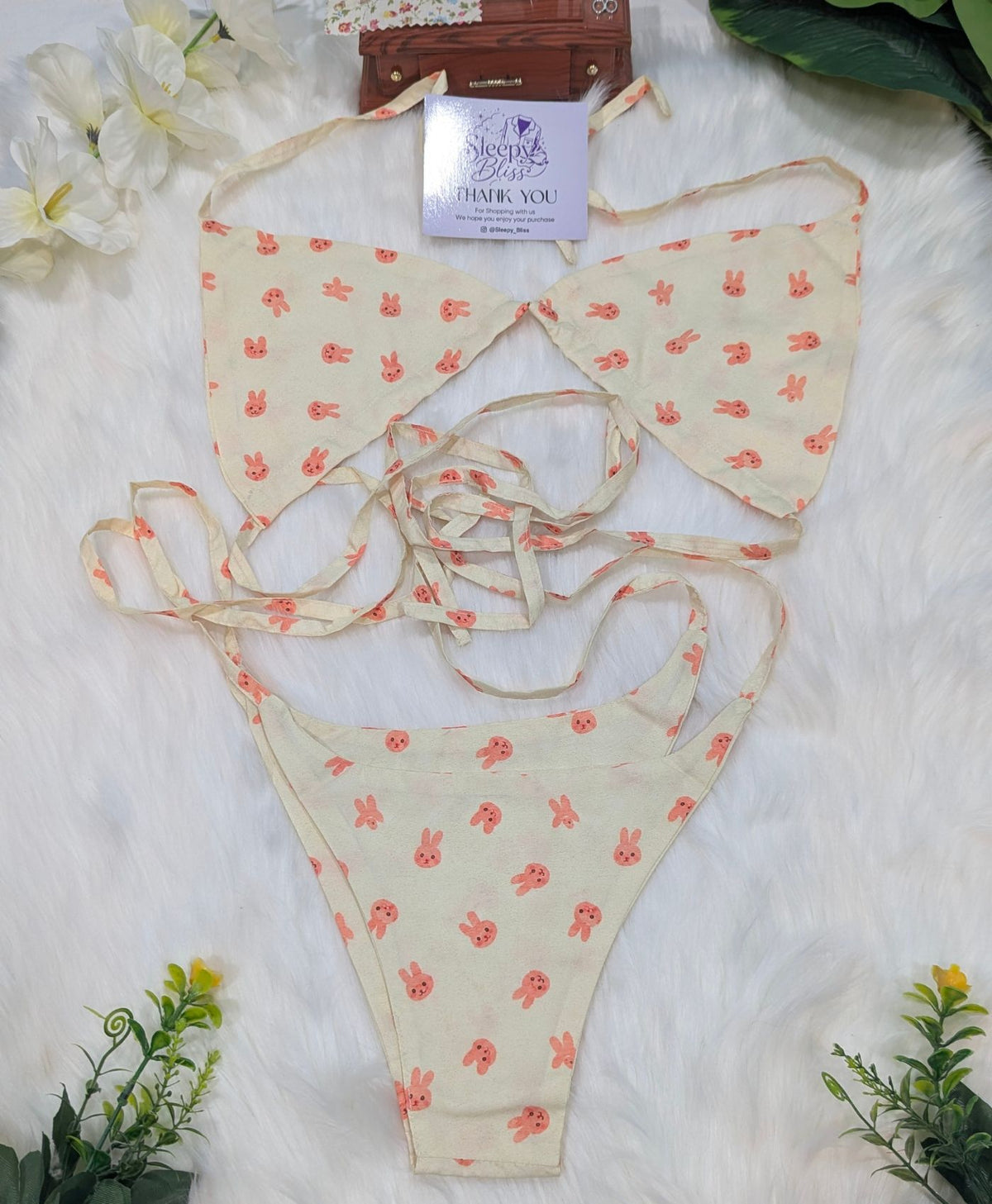 Peach Bunnies Bra Set