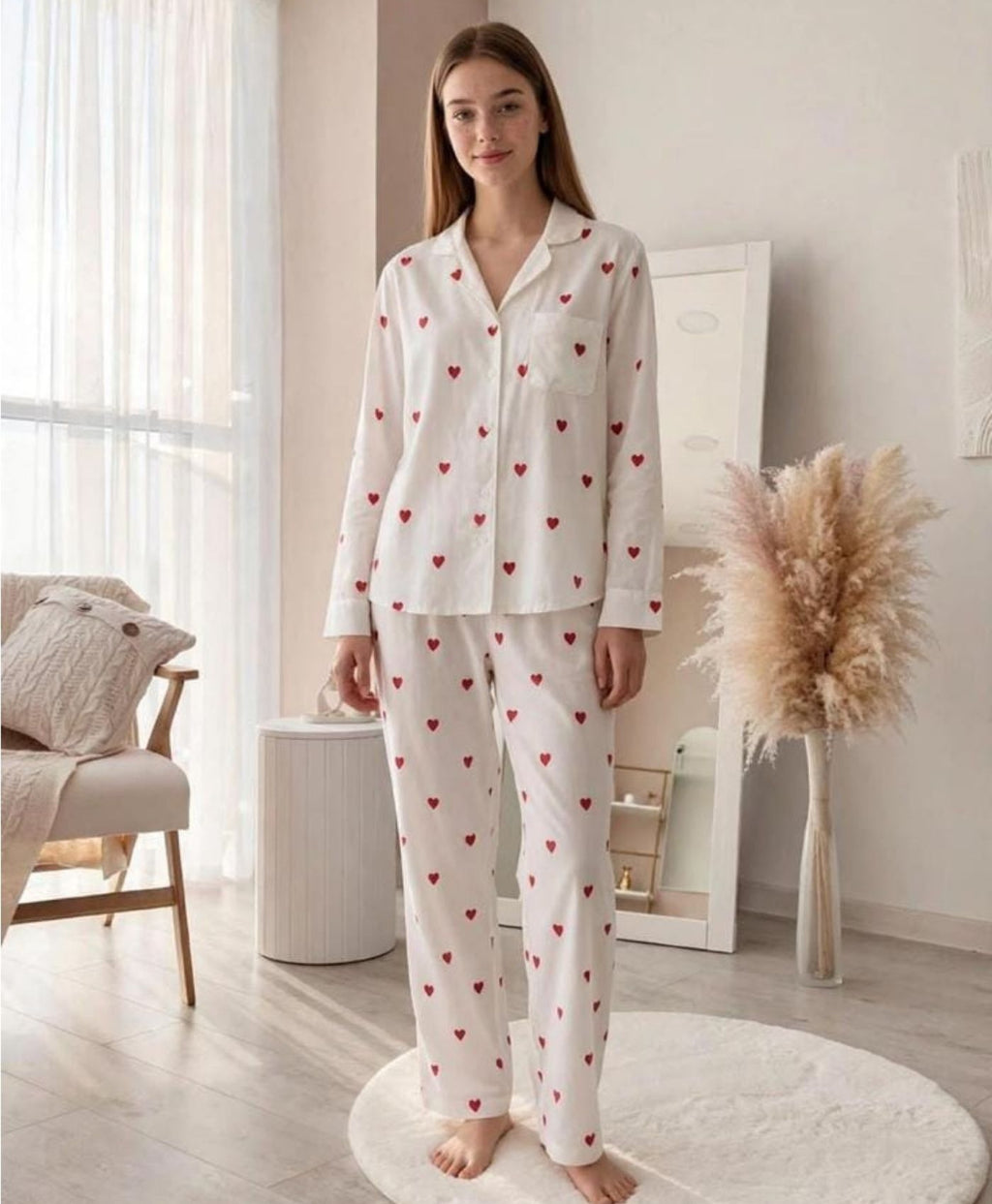 White Allover Hearts Pajama Set