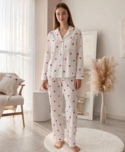 White Allover Hearts Pajama Set