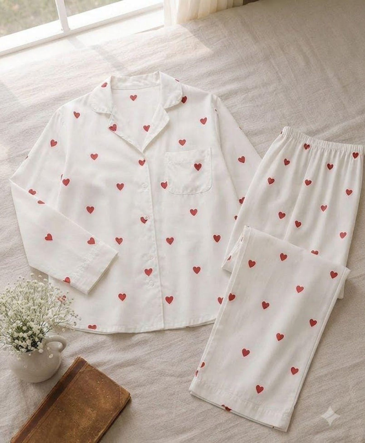 White Allover Hearts Pajama Set