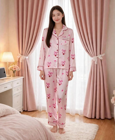 Pink Ribbons Satin Pajama Set