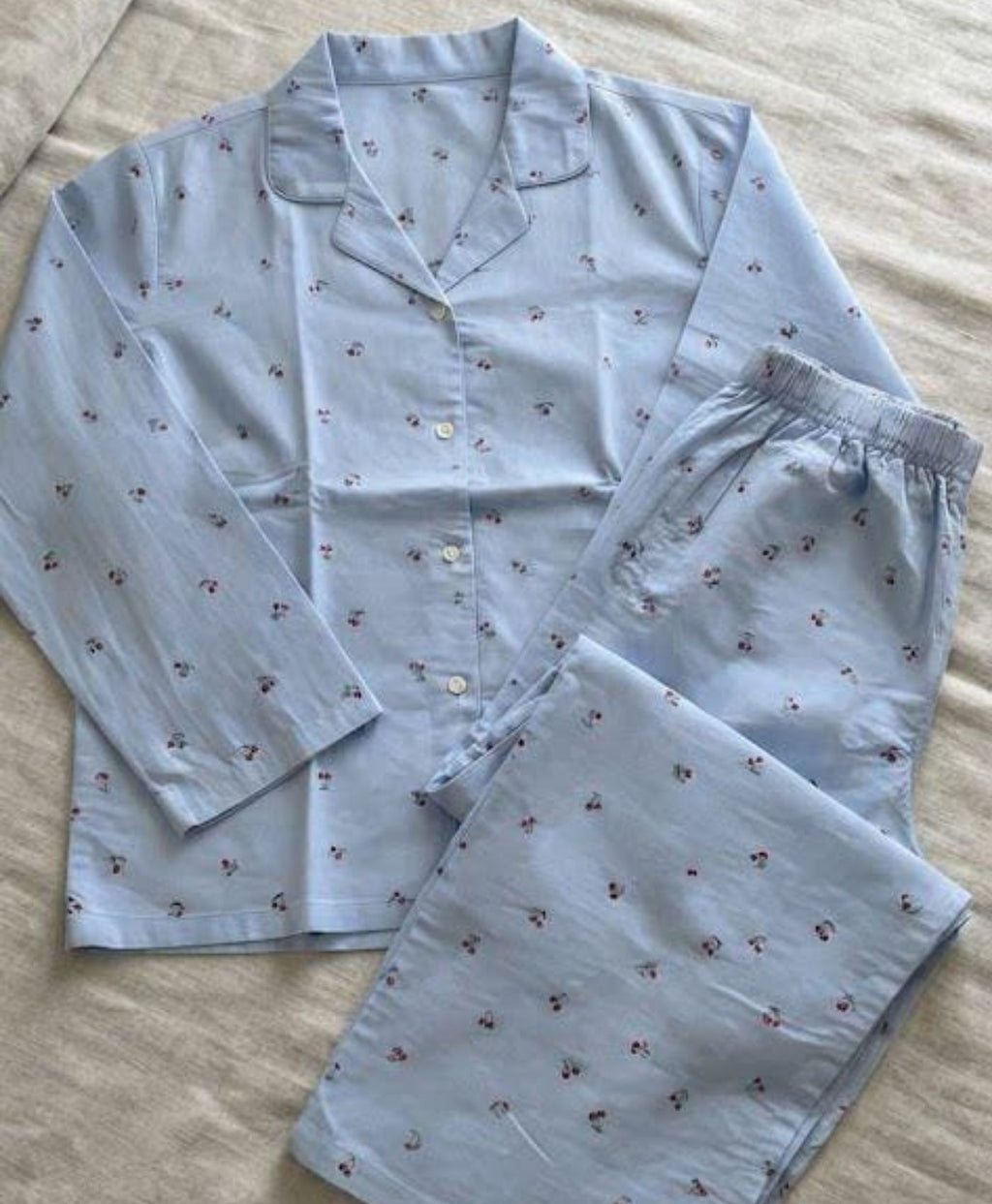 Light Blue Cherries Pajama Set