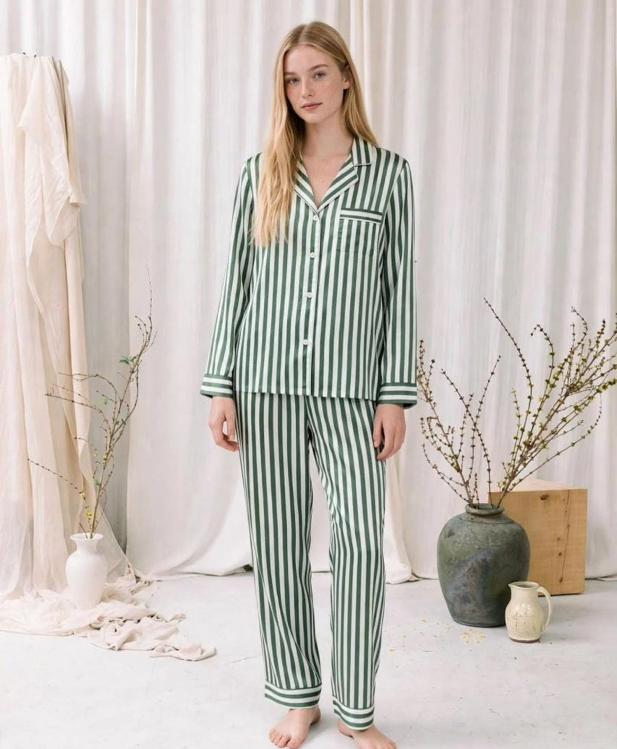 Green Stripes Pajama Set