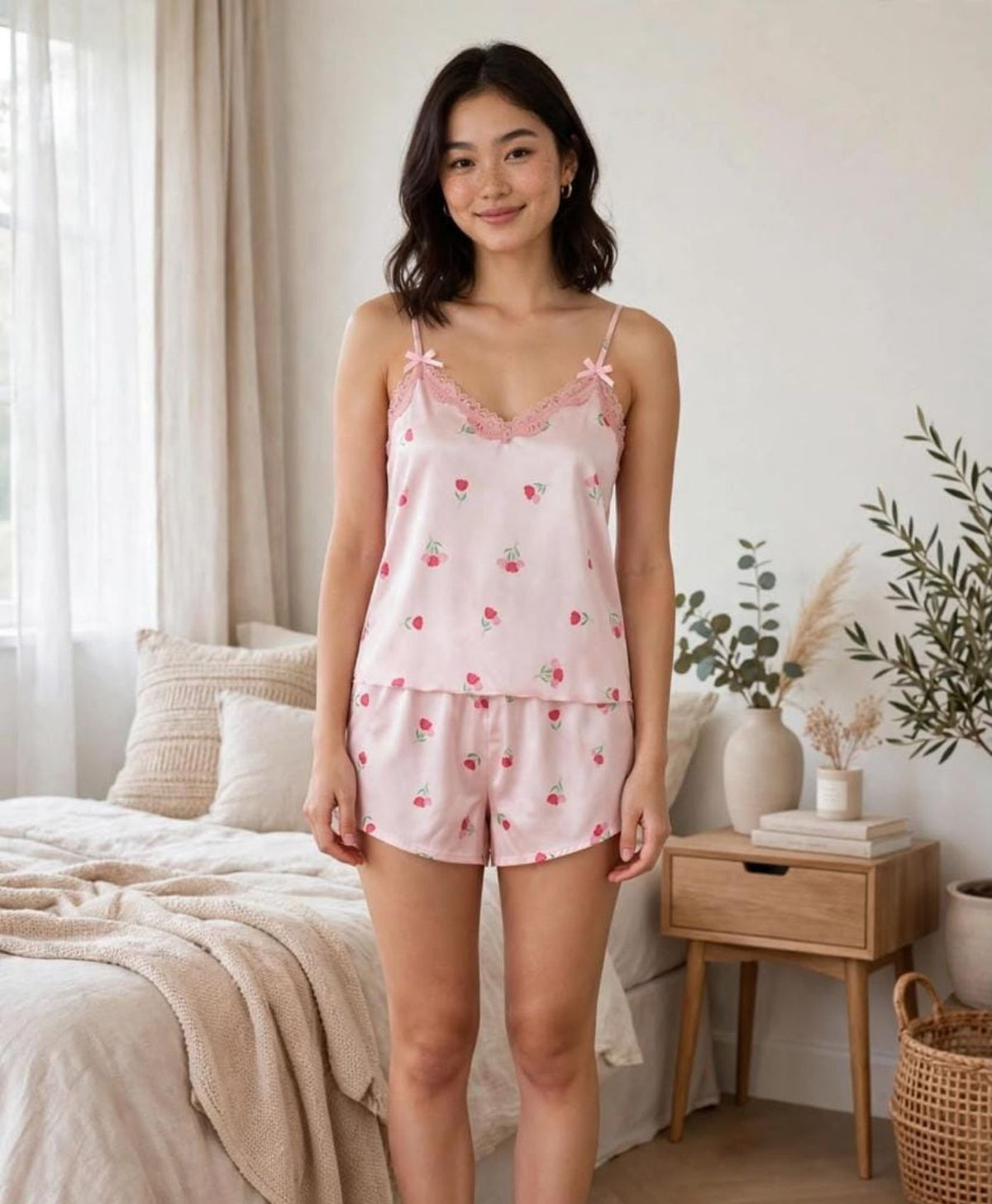 Blush Pink Laced Tanktop Set With Shorts