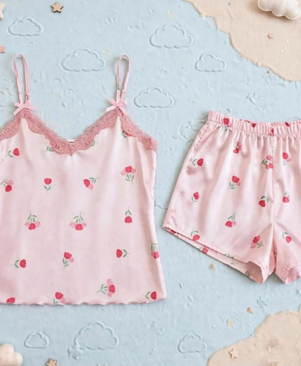 Blush Pink Laced Tanktop Set With Shorts