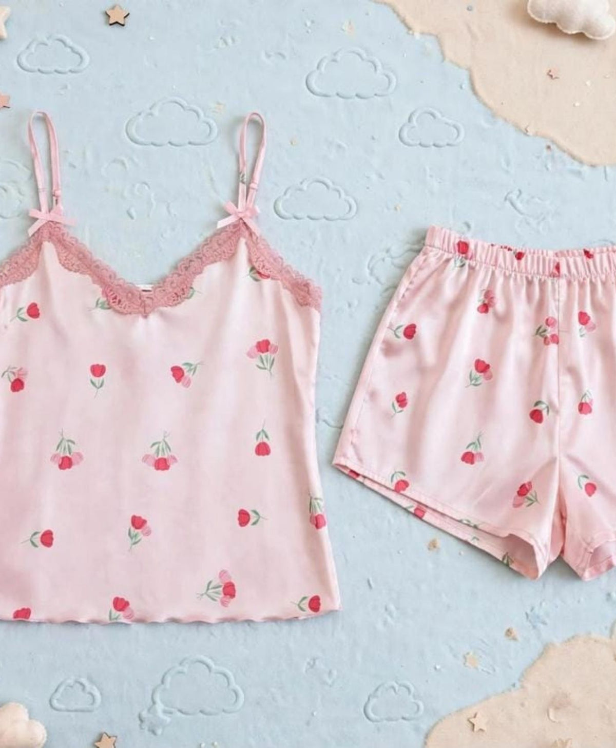 Blush Pink Laced Tanktop Set With Shorts