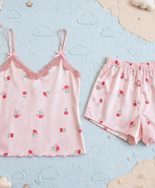 Blush Pink Laced Tanktop Set With Shorts