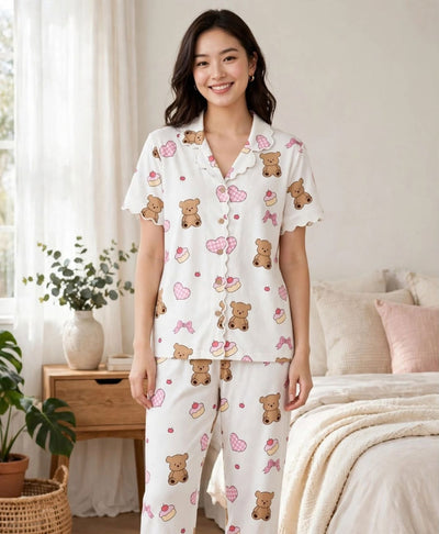 Cream Teddy Pajama Set