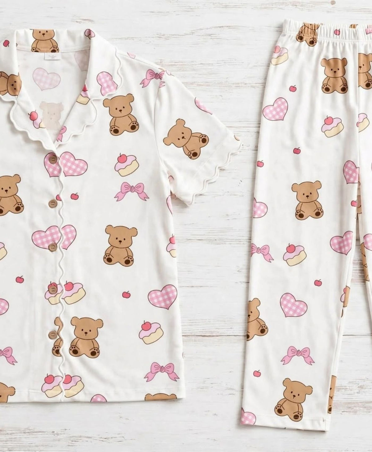 Cream Teddy Pajama Set