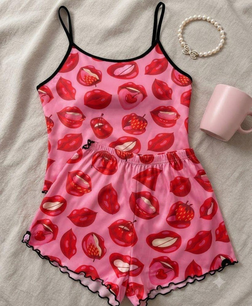 Cherry Lips Tanktop Set With Shorts