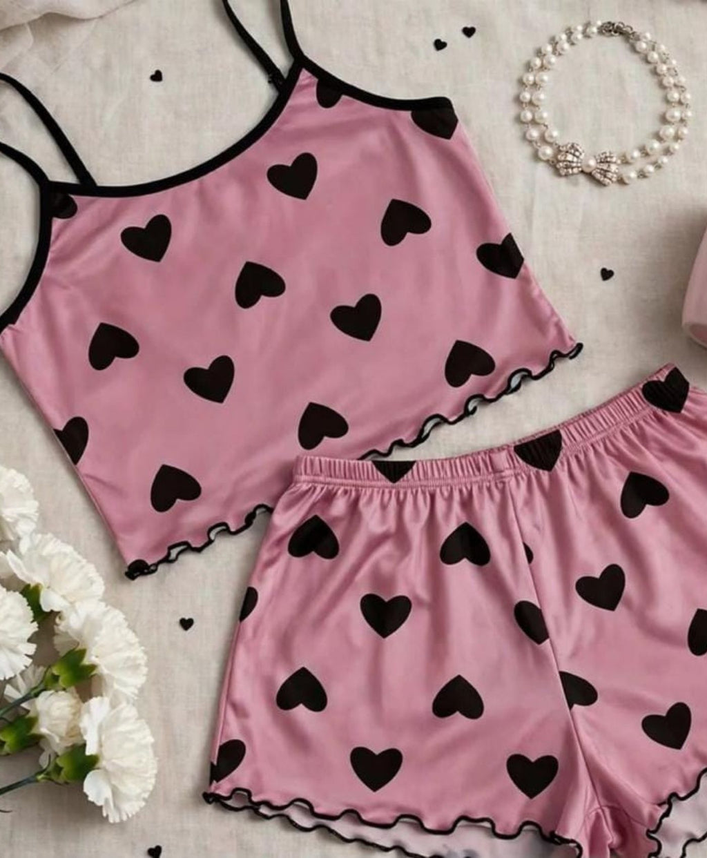 Black Cutwork Tanktop Set With Shorts