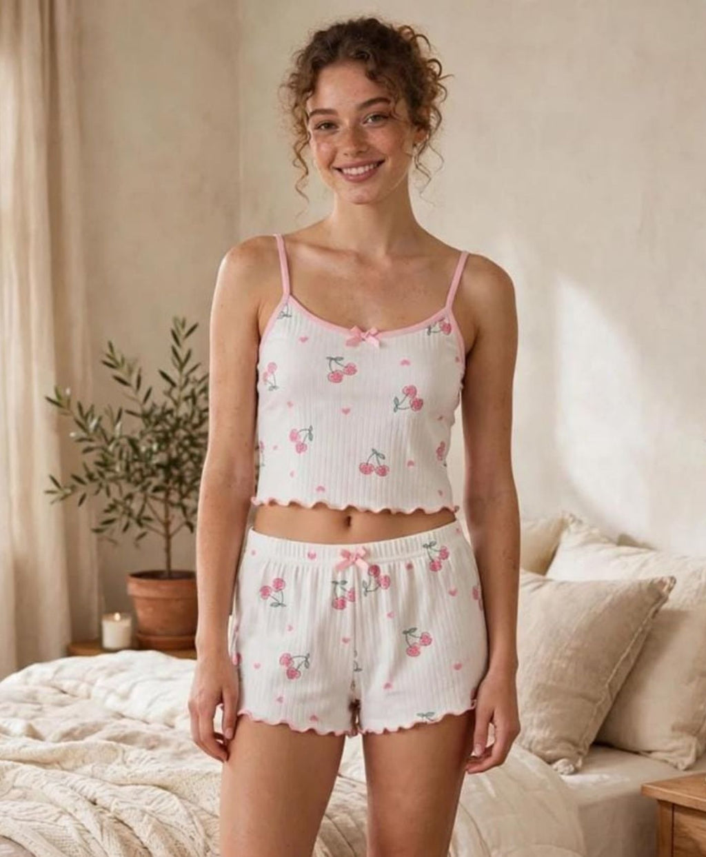 Soft Cherries Tanktop Set With Shorts