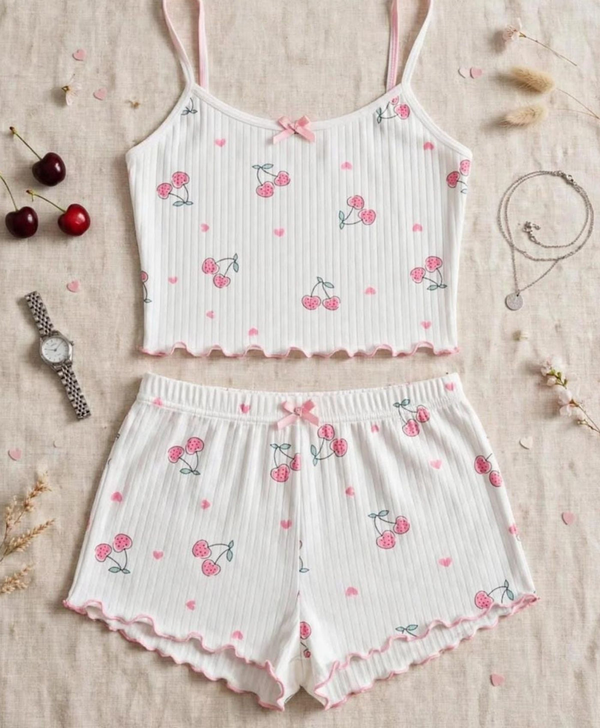 Soft Cherries Tanktop Set With Shorts