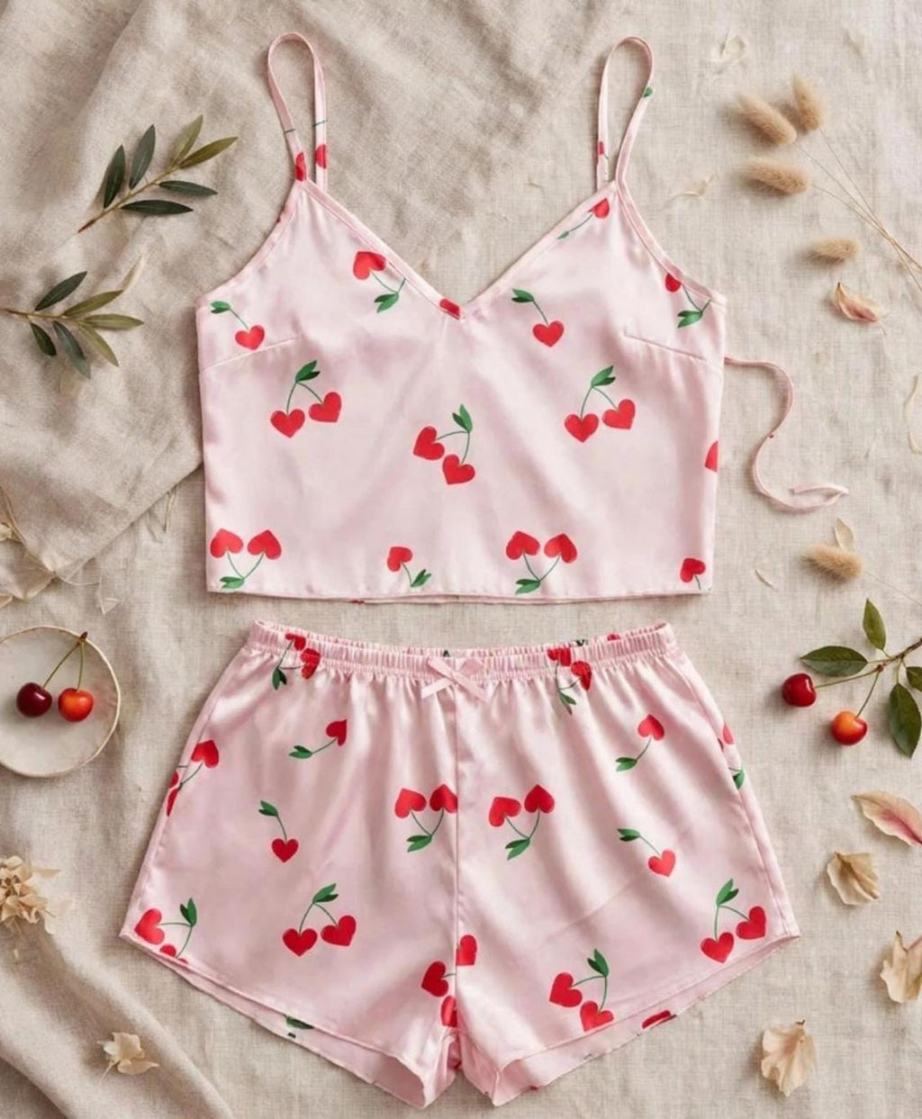 Blush Pink Hearts Tanktop Set With Shorts