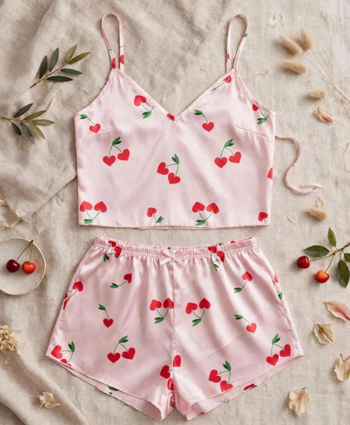 Blush Pink Hearts Tanktop Set With Shorts