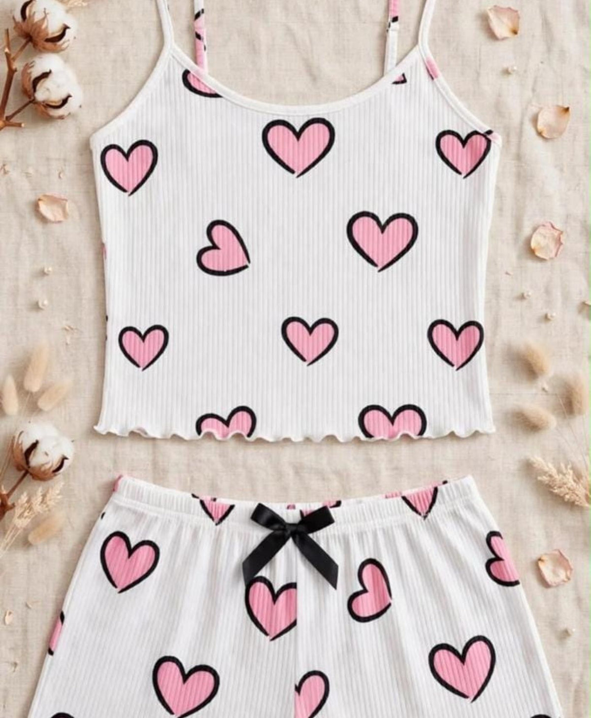 Pink Heart Club Tanktop Set With Shorts