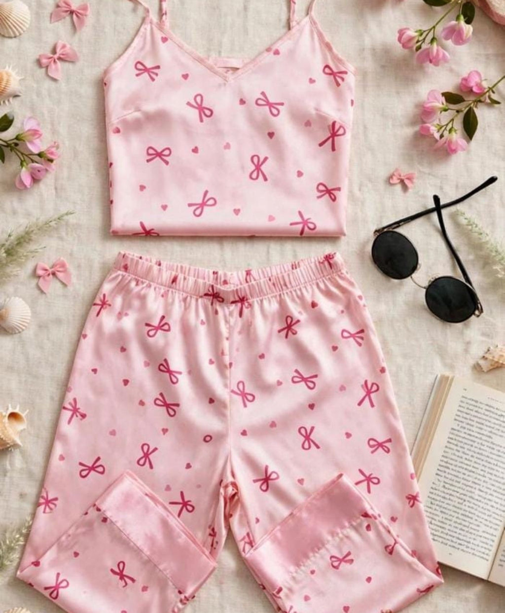 Blush Pink Ribbons Tanktop Set With Pajamas