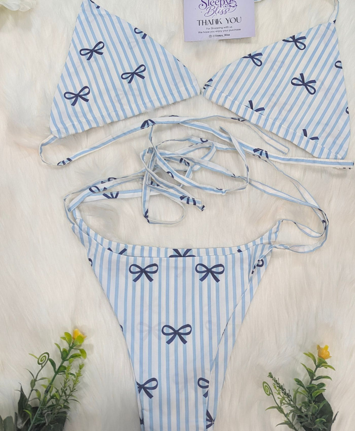 Blue Stripes & Bow Bra Set