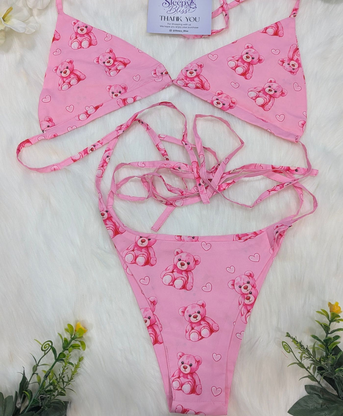 Pink Teddy Bra Set