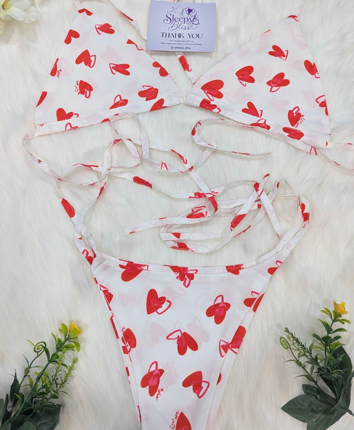 Red Hearts Allover Bra Set