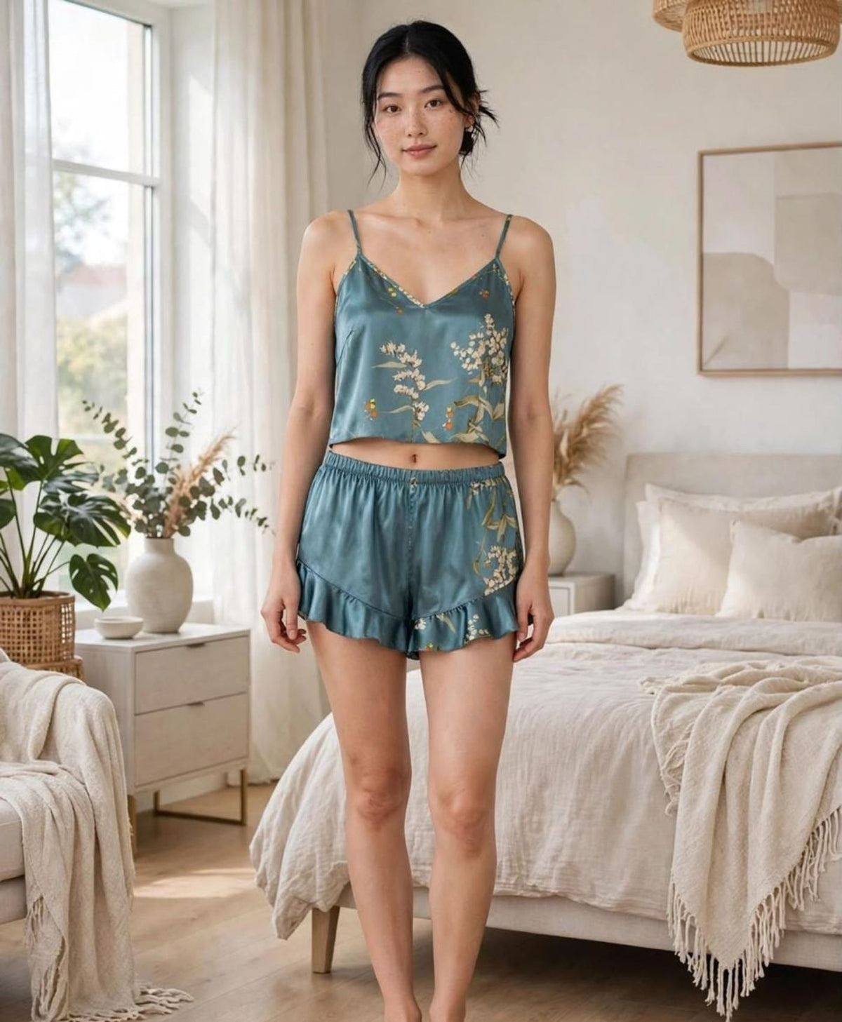 Midnight Bloom Tanktop Set With Shorts