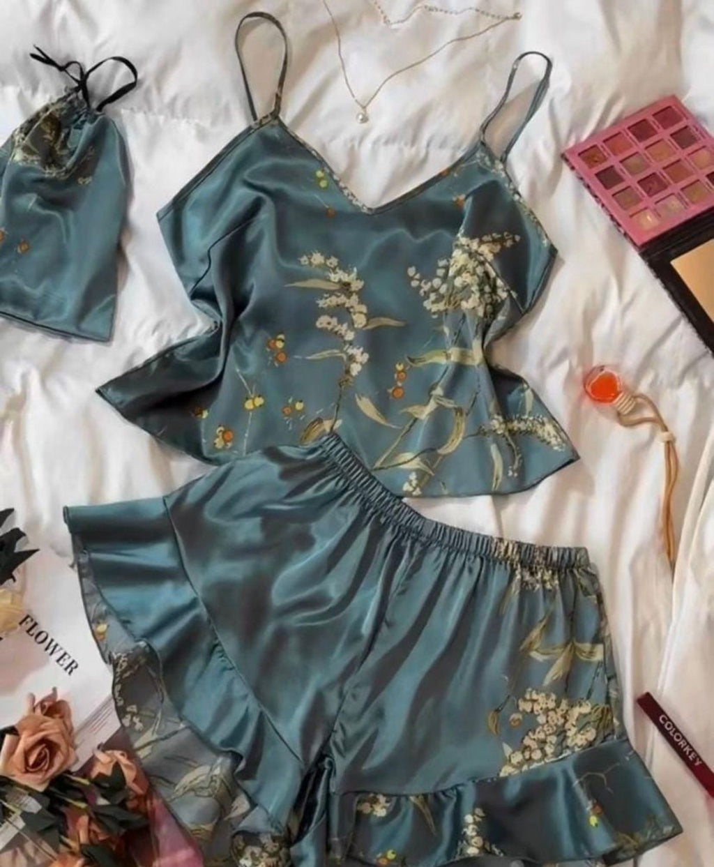 Midnight Bloom Tanktop Set With Shorts