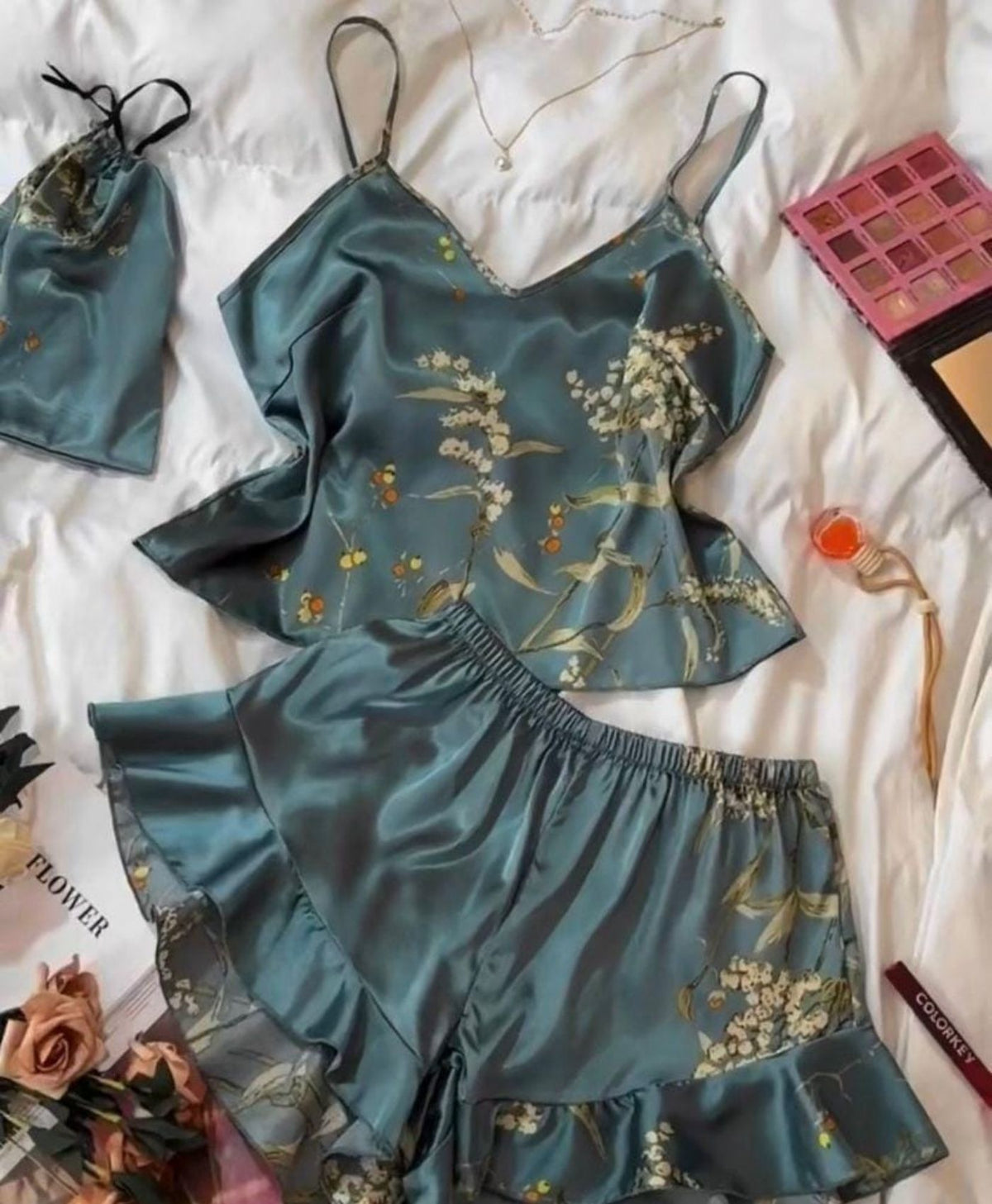 Midnight Bloom Tanktop Set With Shorts