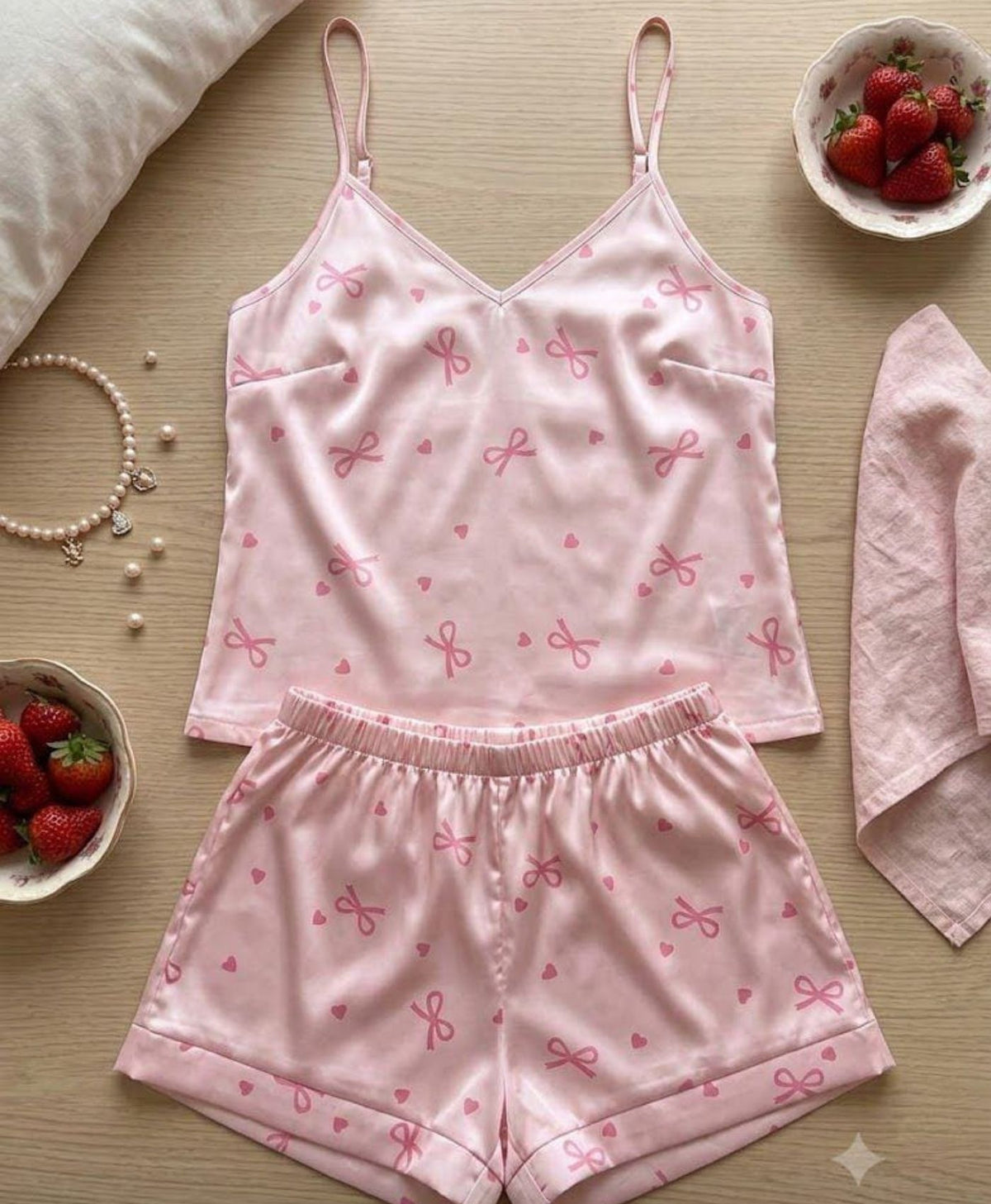 Pink Bow Tanktop Set With Shorts