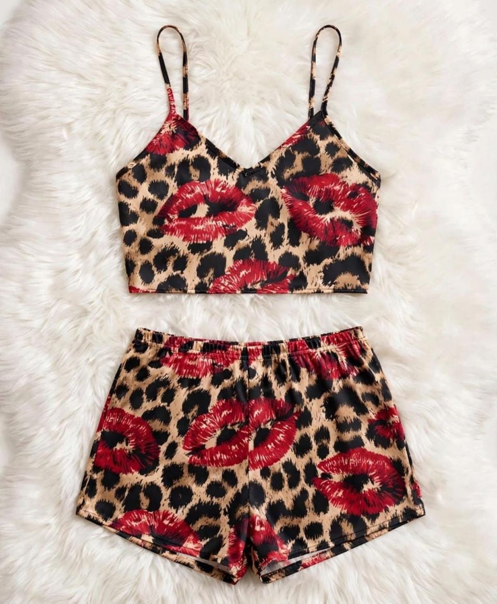 Leopard Lips Tanktop Set With Shorts