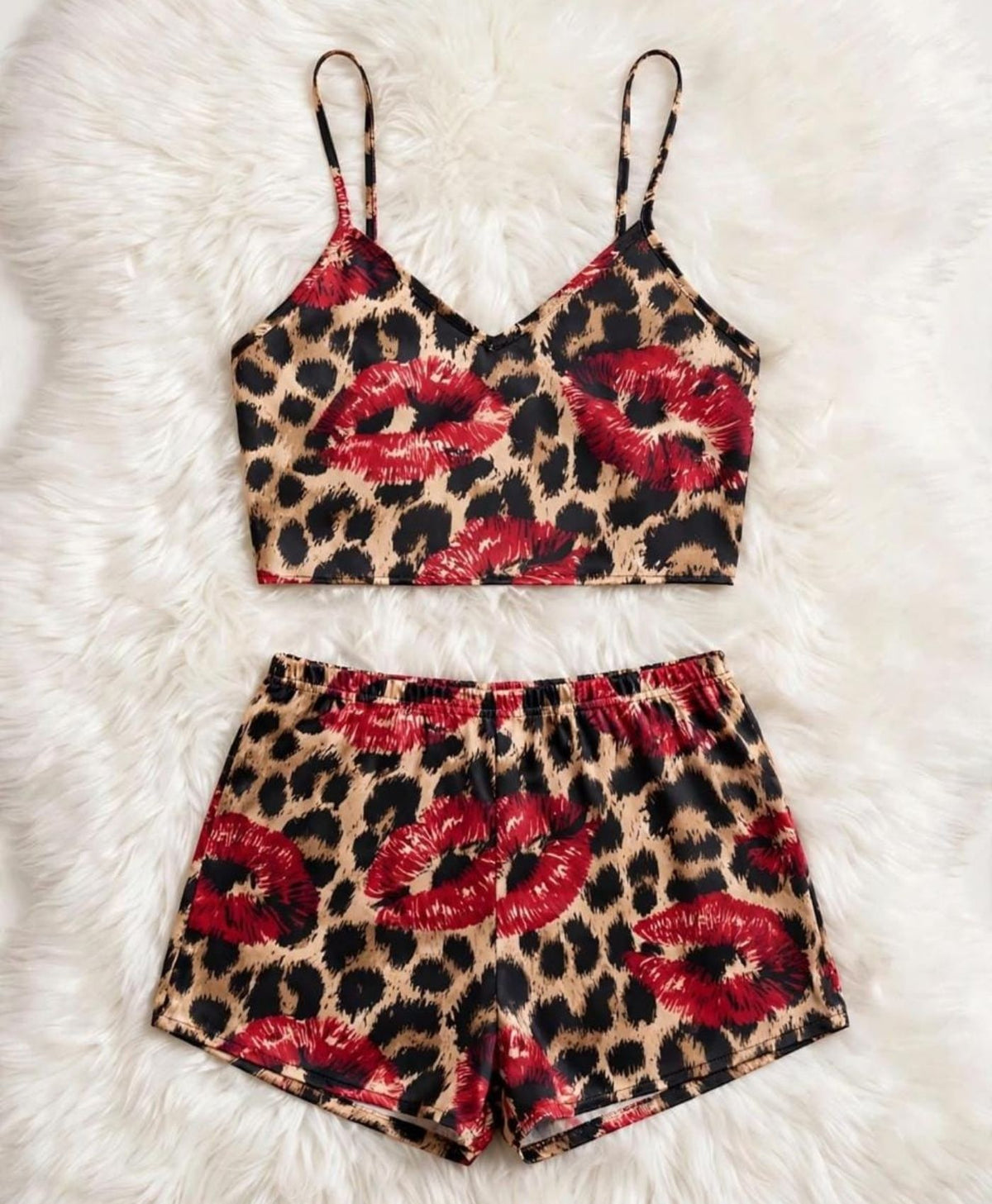 Leopard Lips Tanktop Set With Shorts