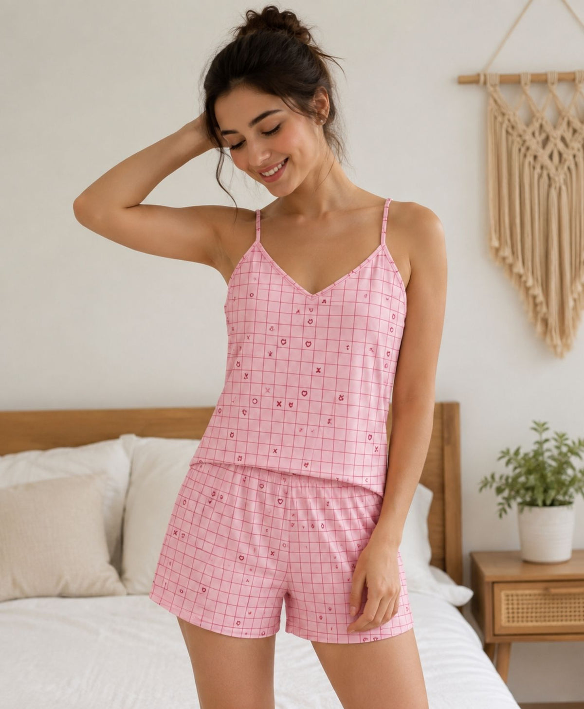 Pink TicTacToe Tanktop Set With Shorts