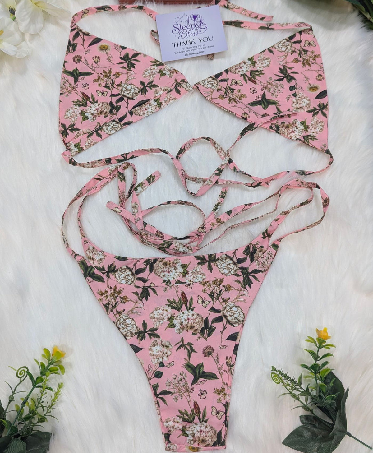 Pink Floral Bra Set