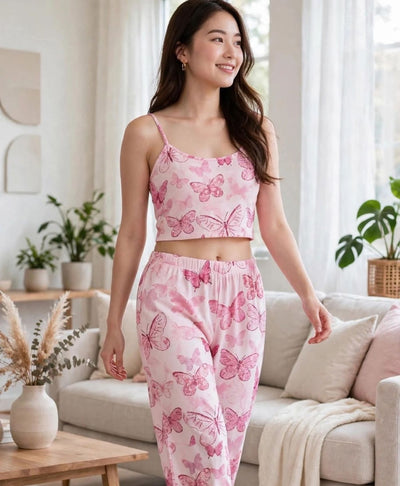 Pink Butterfly Tanktop Set With Pajama