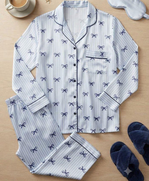 Blue Striped Ribbons Pajama Set