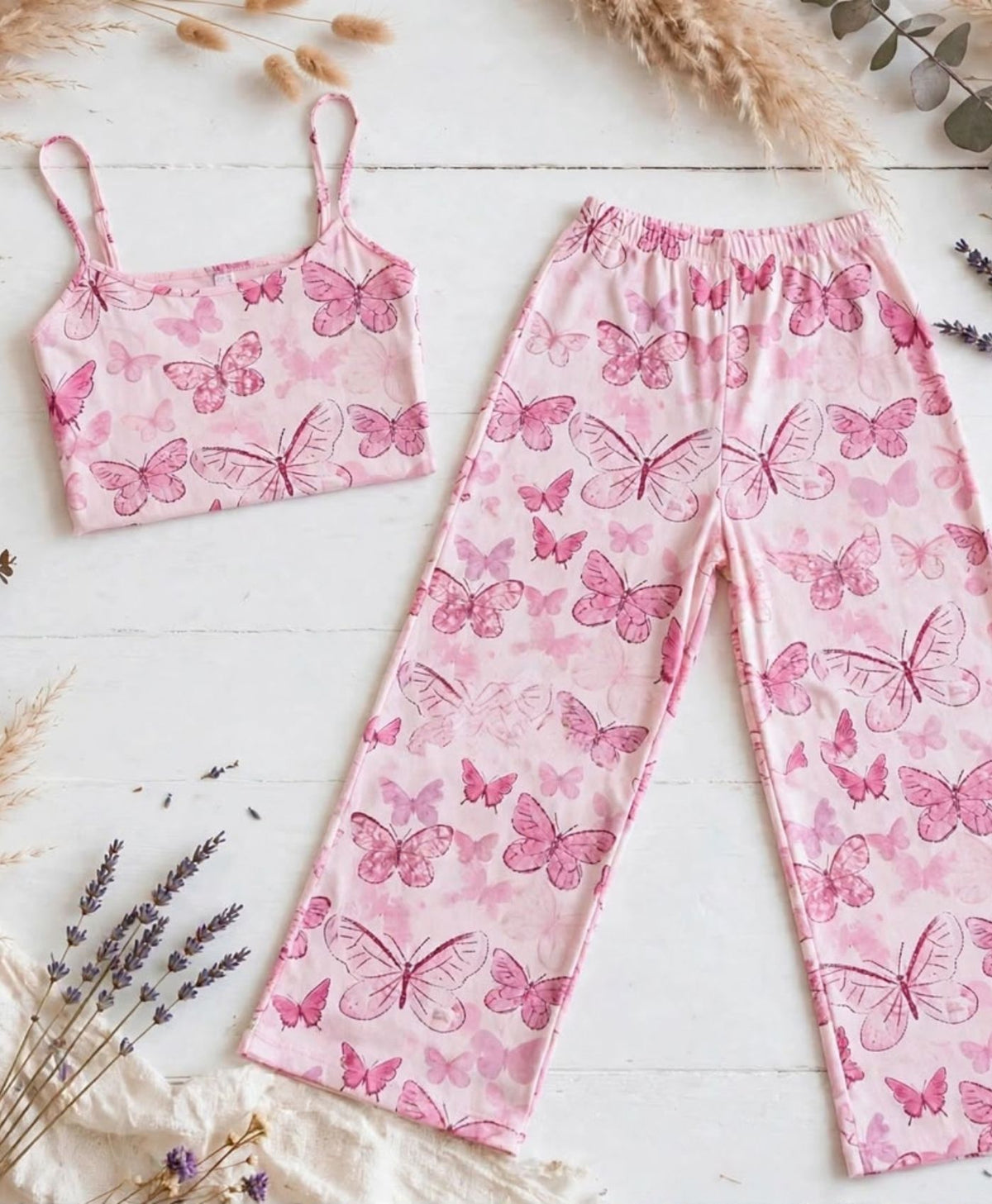 Pink Butterfly Tanktop Set With Pajama