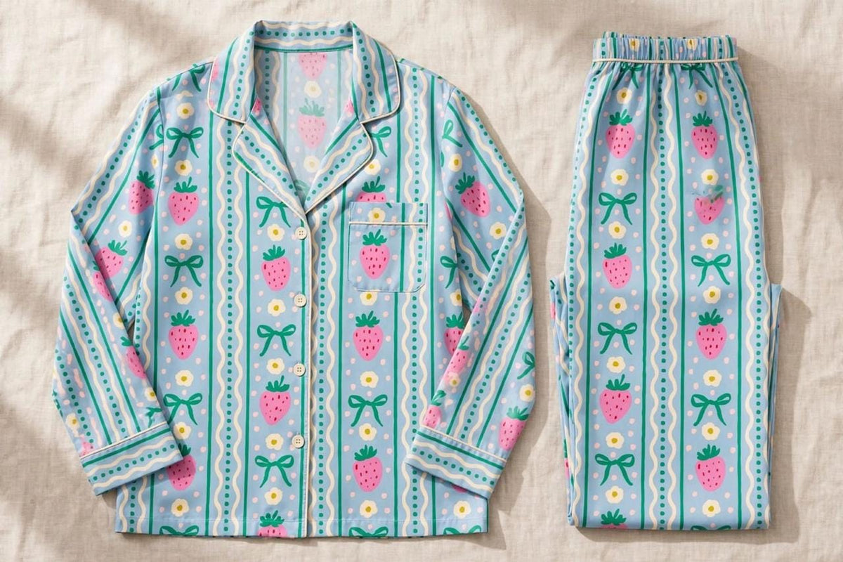 Light Blue Strawberries Pajama Set
