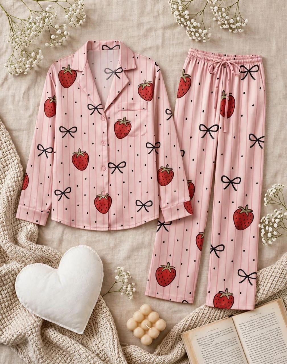 Pink Strawberry Ribbons Pajama Set