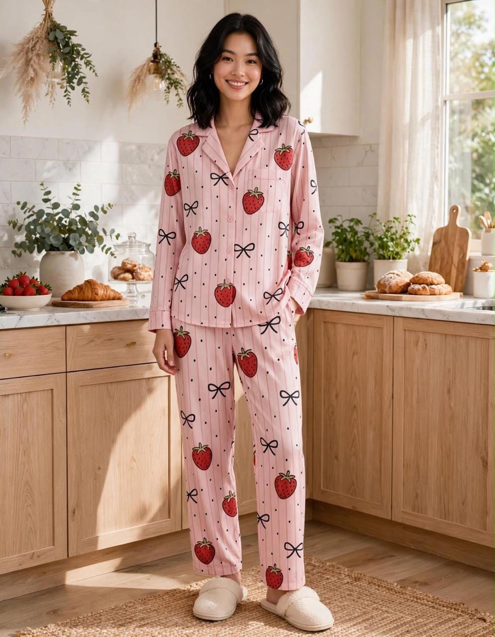 Pink Strawberry Ribbons Pajama Set