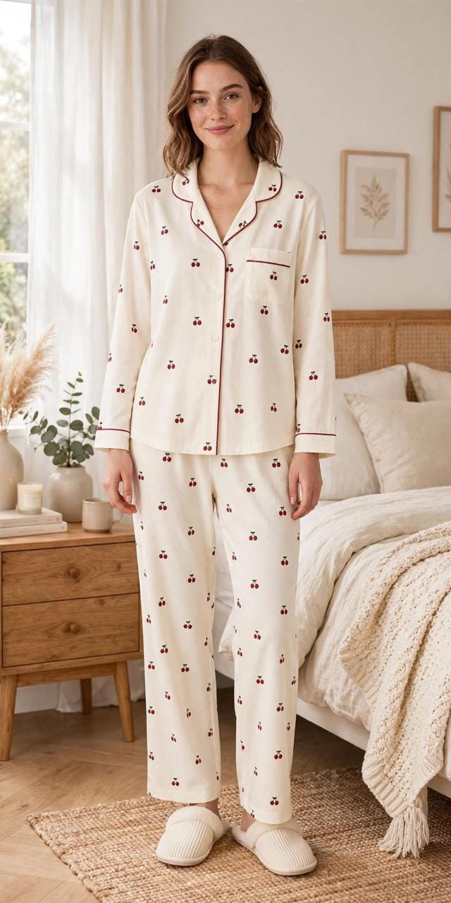 Cream Cherries Pajama Set