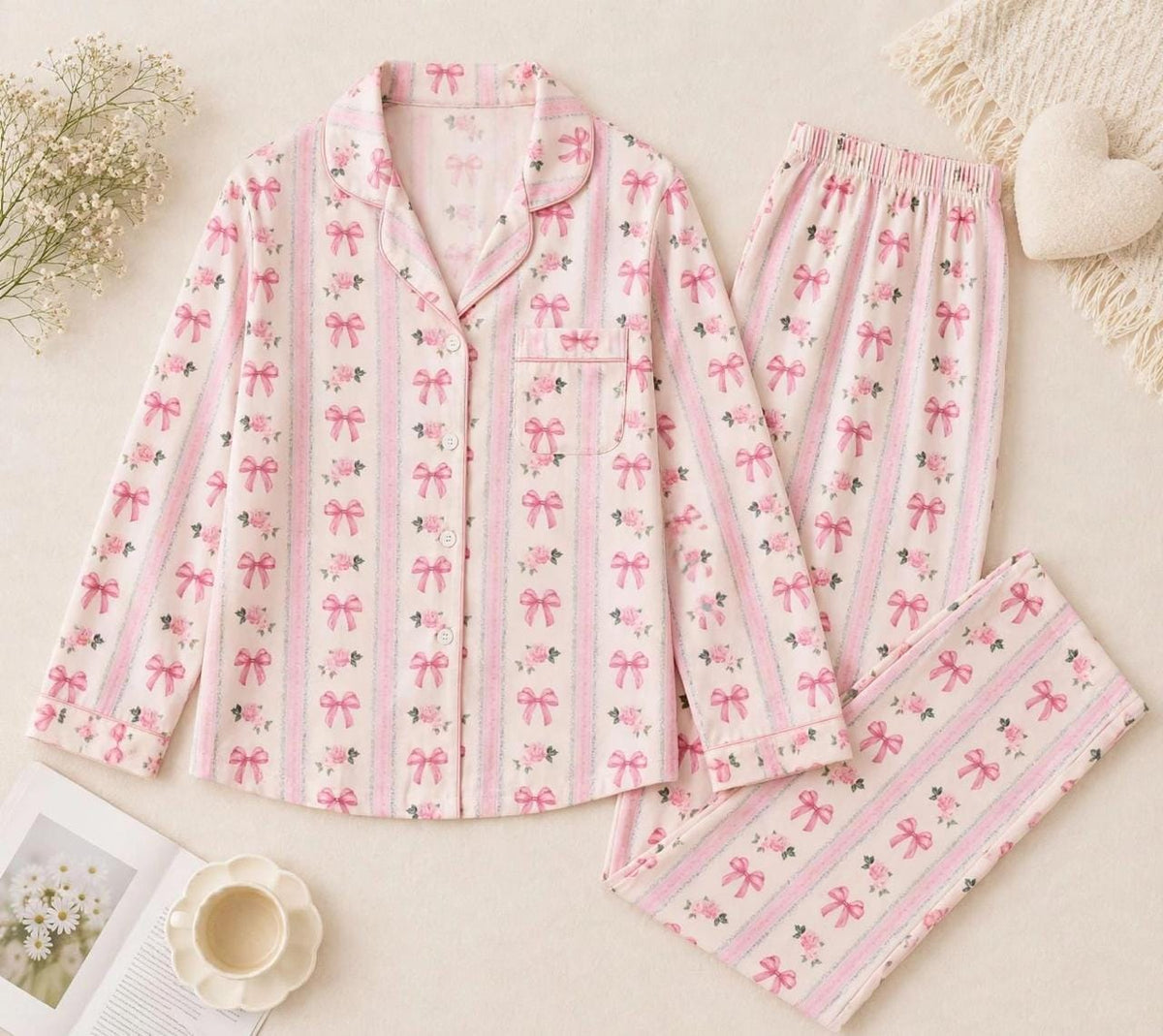 Pink Multi Ribbons Pajama Set