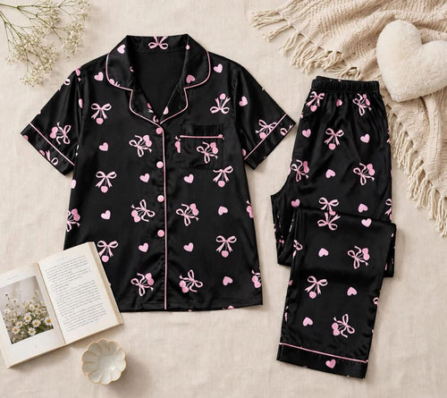 Black Ribbons & Hearts Pajama Set
