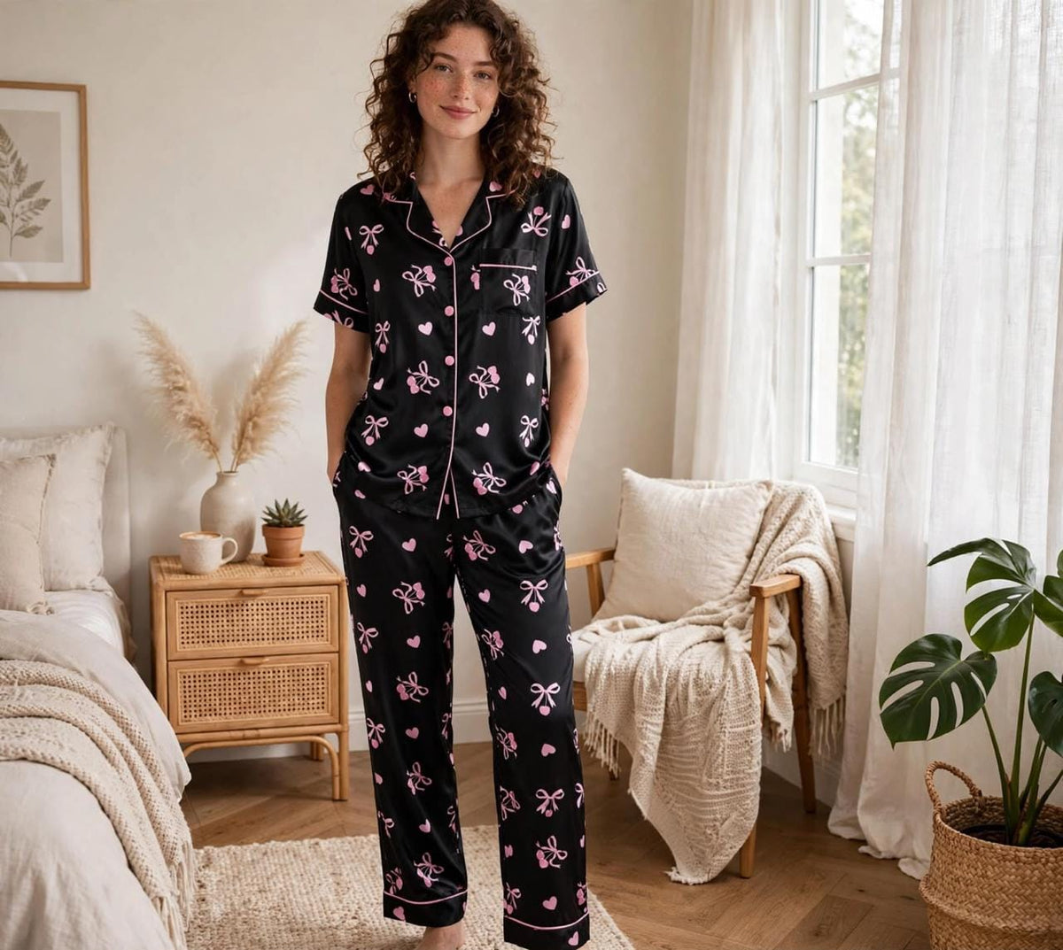 Black Ribbons & Hearts Pajama Set