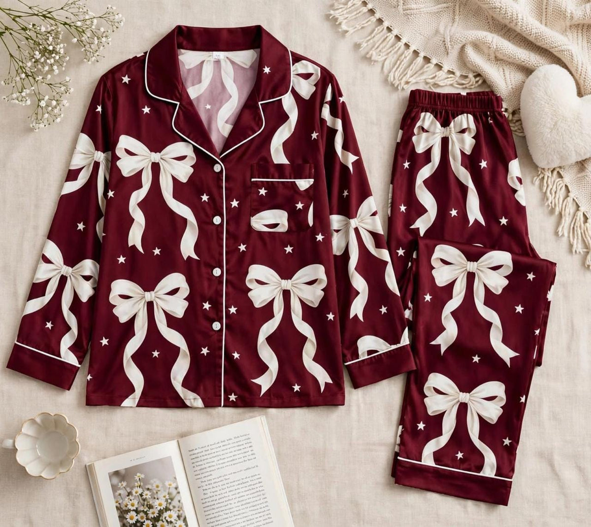 Maroon Ribbons Pajama Set