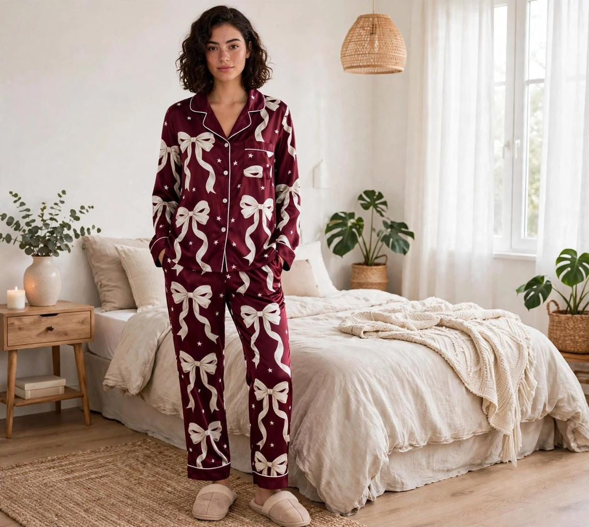 Maroon Ribbons Pajama Set