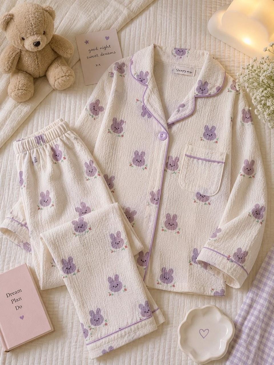 White Bunny Pajama Set