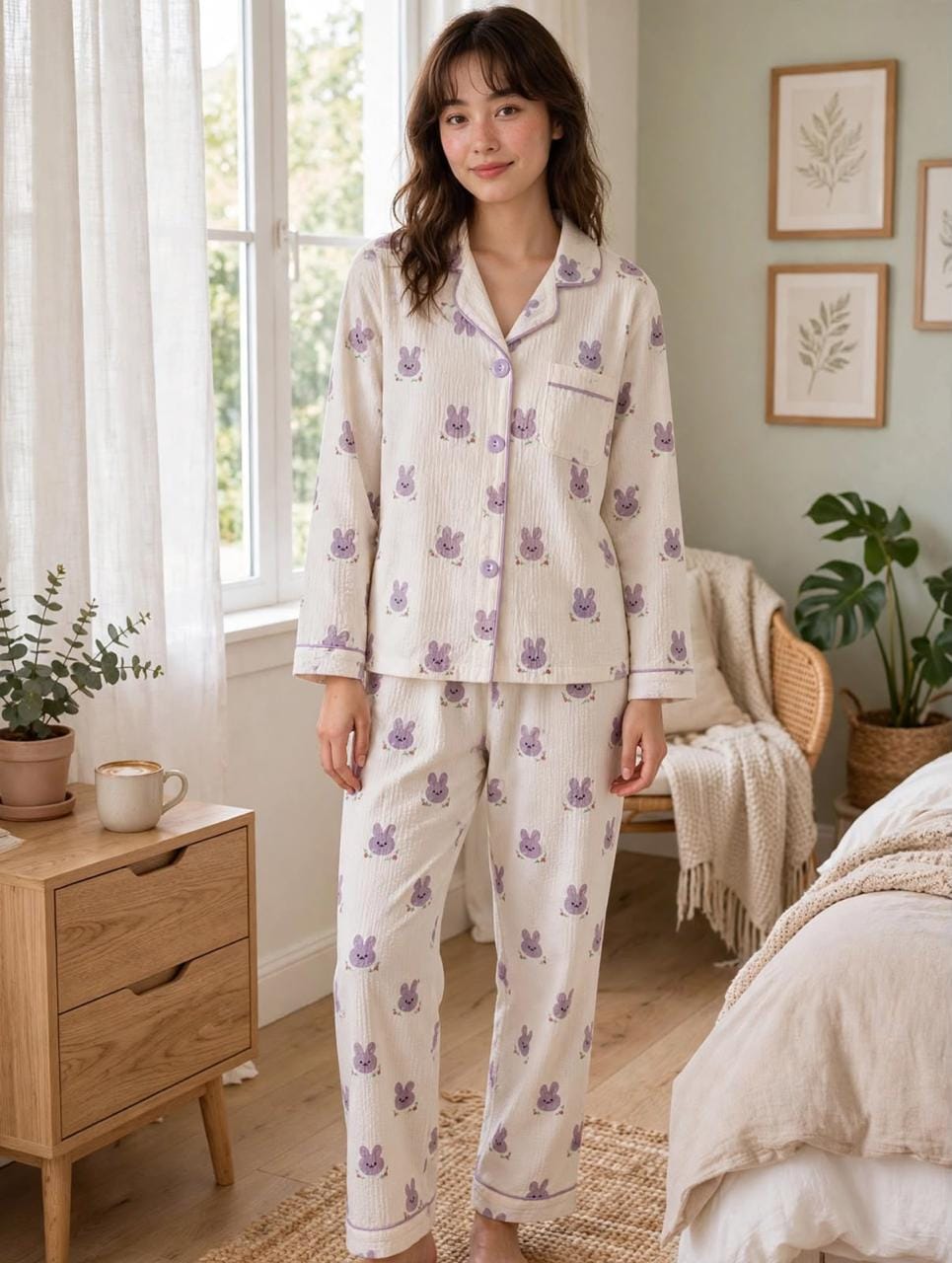 White Bunny Pajama Set